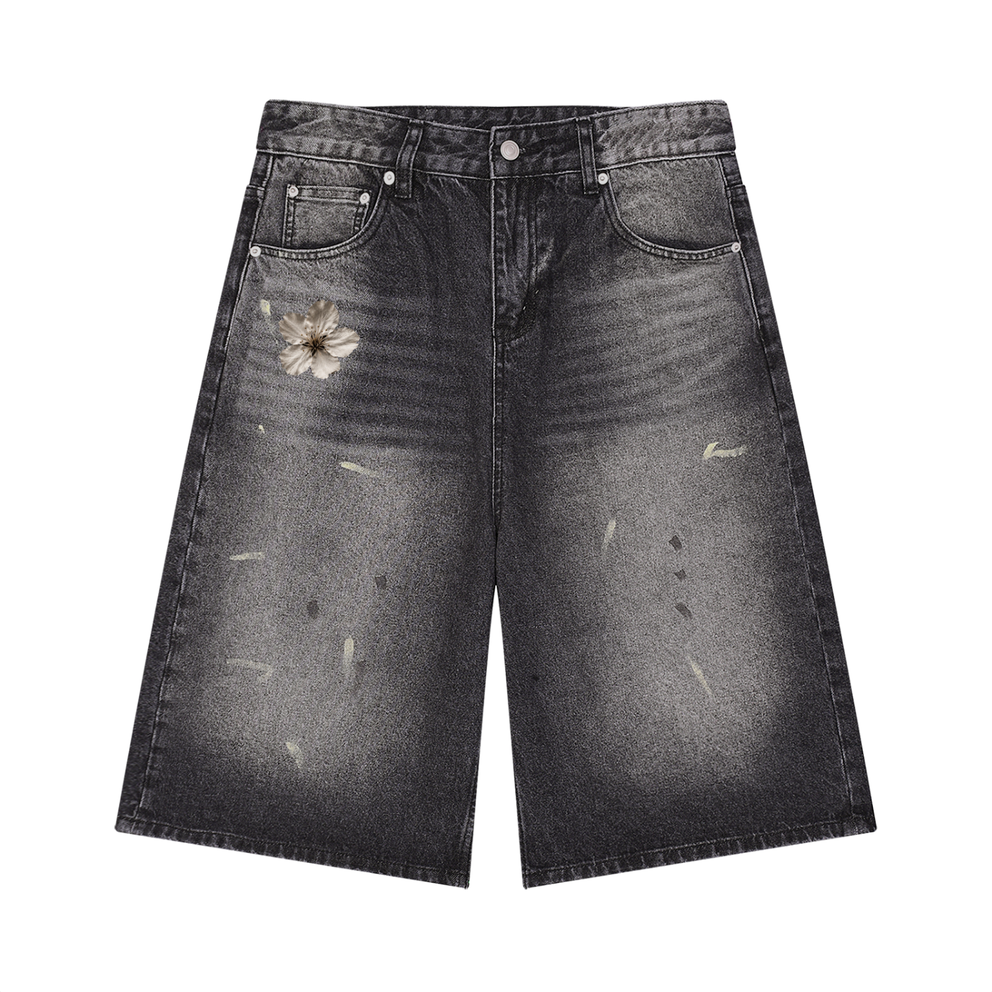 STATIC FORM Washed Blossom Denim Shorts