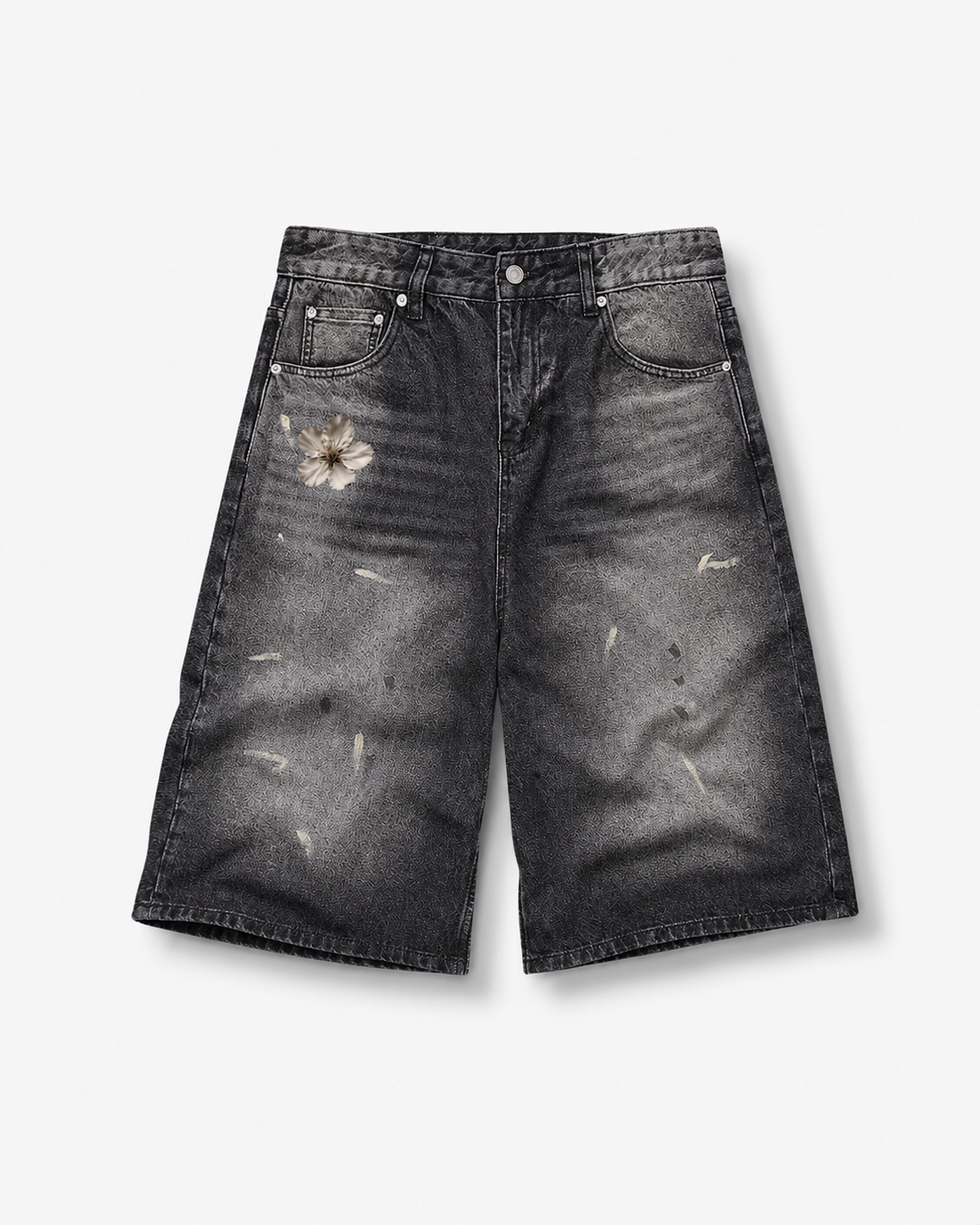 STATIC FORM Washed Blossom Denim Shorts